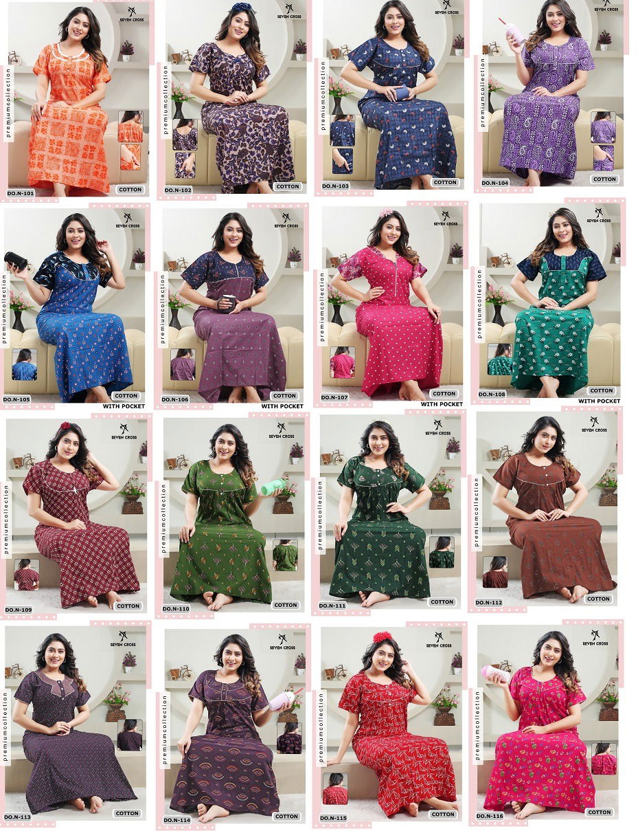 Cotton 101 Seven Cross Night Wear Printed Cotton Nighty Wholesale Market In Surat
